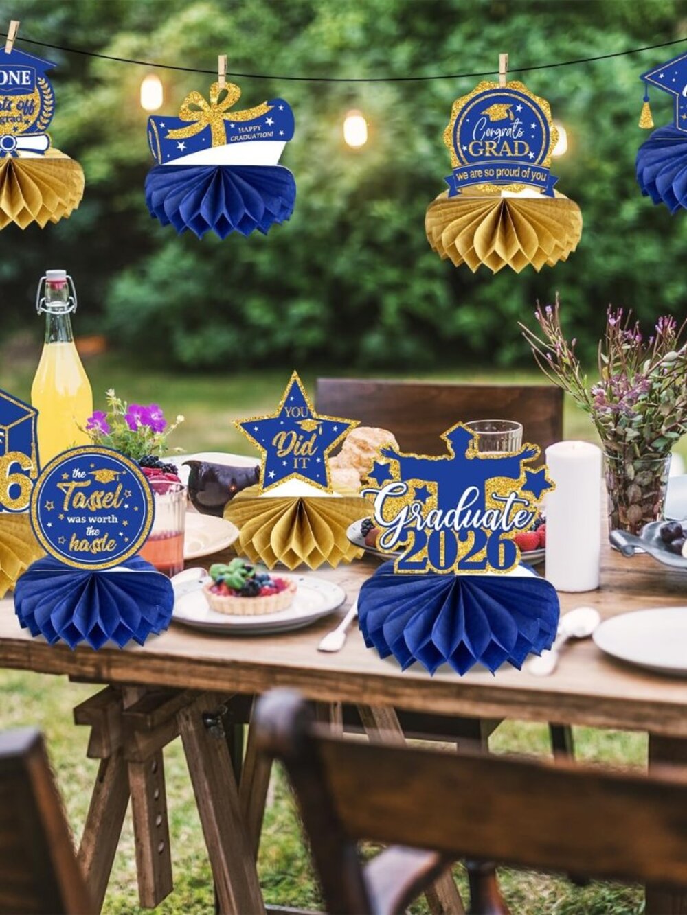 Graduation Decorations Class of 2026 Blue Congrats Grad Honeycomb Centerpieces C - Picture 6 of 6
